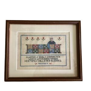 Vintage Crosstitch Piece A Woman of Noble Character 11" X 9" Framed Handmade
